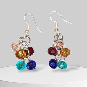 Multicolor Feceted Glass Bead New Dangle Earrings 925 Hooks